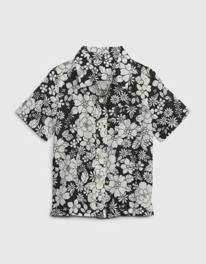 Keten Pamuk Karışımlı Çiçek Desenli Oxford Gömlek
