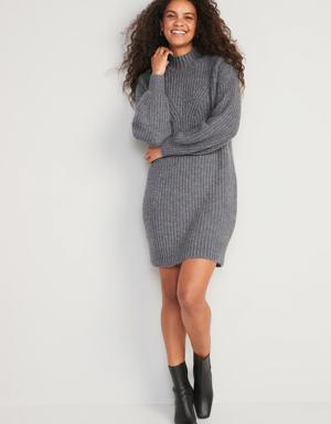 Long-Sleeve Relaxed Mock-Neck Mini Sweater Shift Dress for Women gray