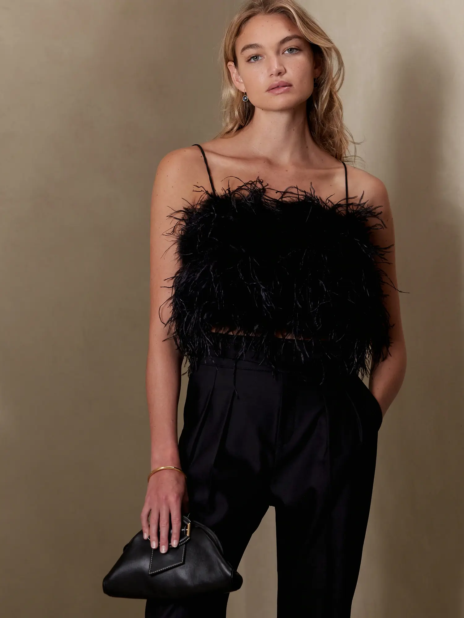 Banana Republic Luna Ostrich Feather Top black. 1