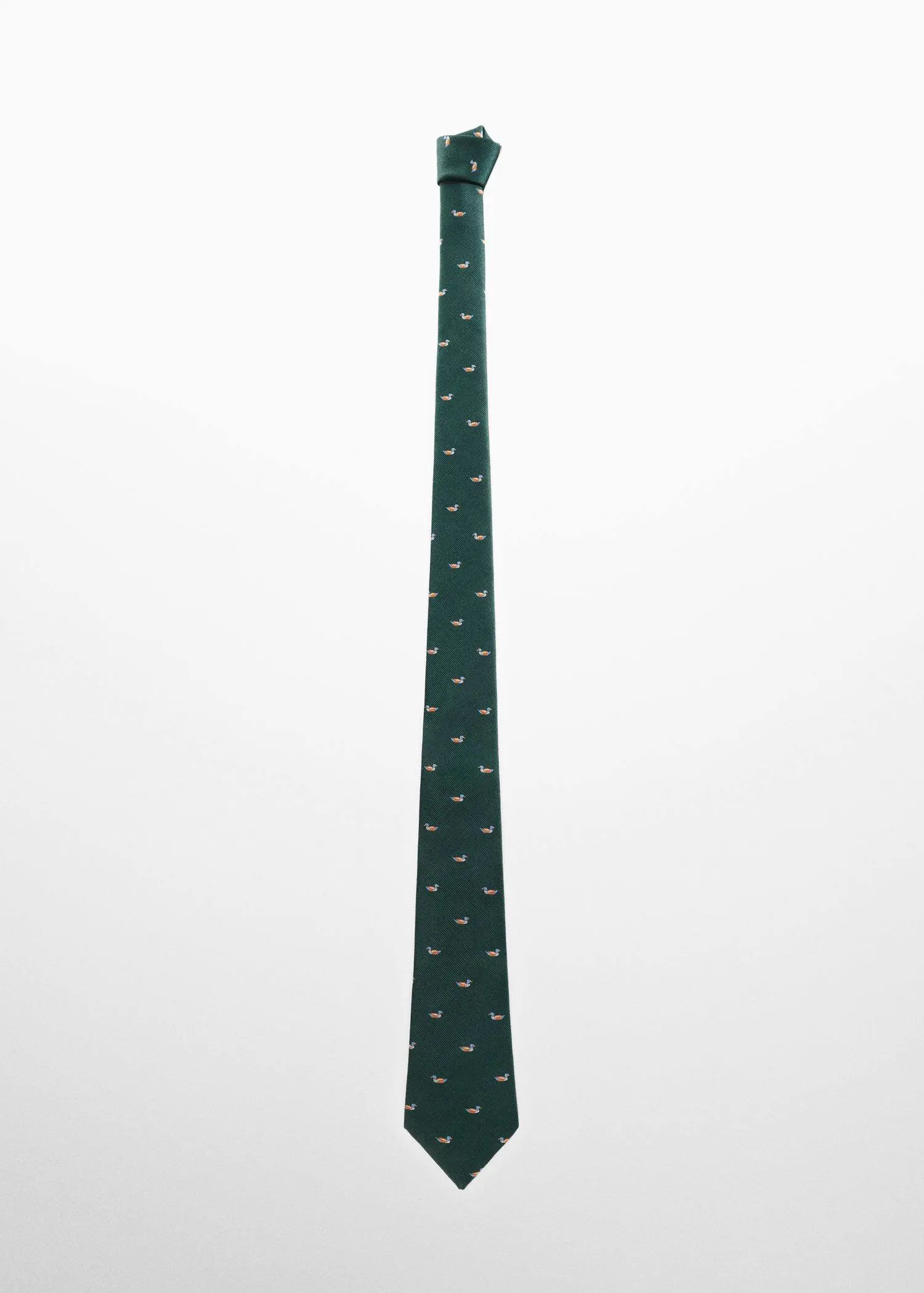 Mango Floral print tie. a green neck tie is shown on a white background. 