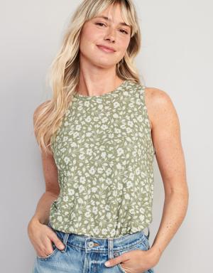 Sleeveless Luxe Floral-Print T-Shirt for Women green