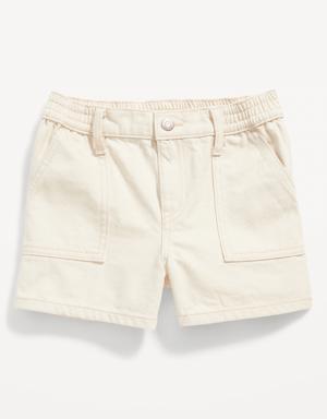 Elasticized Waist Ecru-Wash Workwear Non-Stretch Jean Shorts for Girls beige