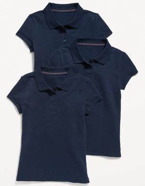 Uniform Pique Polo Shirt 3-Pack for Girls blue