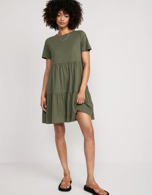 EveryWear Slub-Knit Tiered Mini T-Shirt Swing Dress for Women green