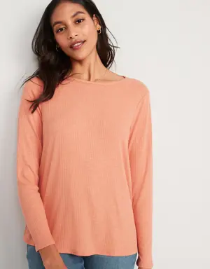 Long-Sleeve Luxe Heathered Rib-Knit T-Shirt for Women orange