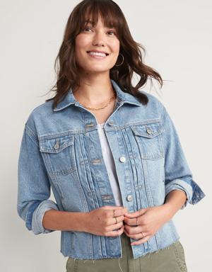 Cut-Off Classic Non-Stretch Jean Jacket for Women blue