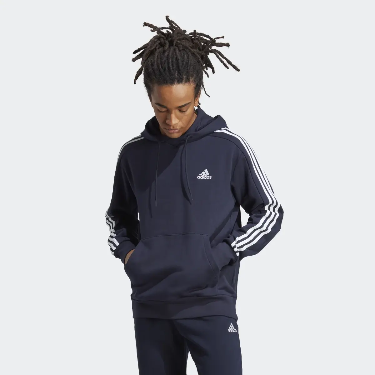 Adidas Essentials French Terry 3-Stripes Hoodie. 2
