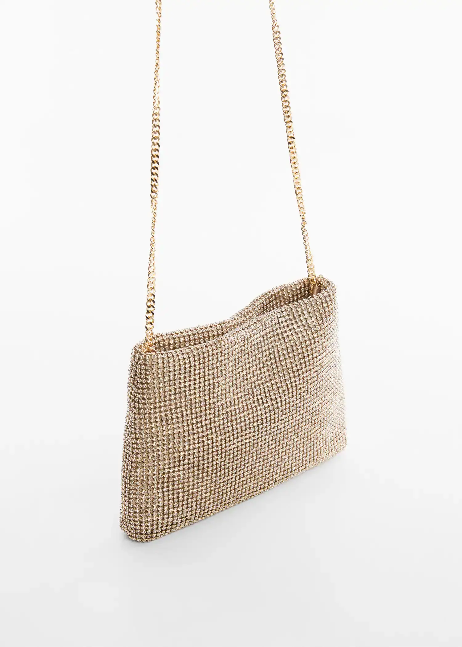 Mango Rhinestone chain bag. a close-up of a purse with a chain strap. 