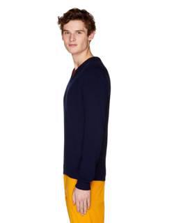 Dark blue V-neck sweater in pure Merino wool