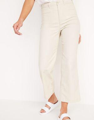 Extra High-Waisted Canvas Wide-Leg Cropped Pants for Women beige