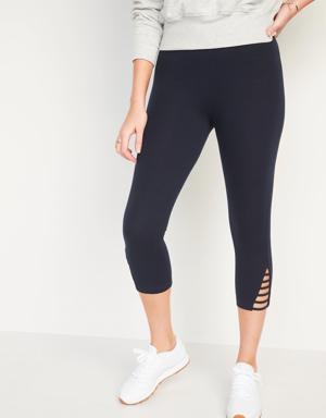 High Waisted Cropped Lattice-Hem Leggings for Women blue