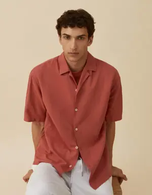 Mango Camisa algodón-lino cuello bowling