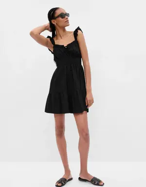 Flutter Sleeve Cinch Waist Mini Dress black