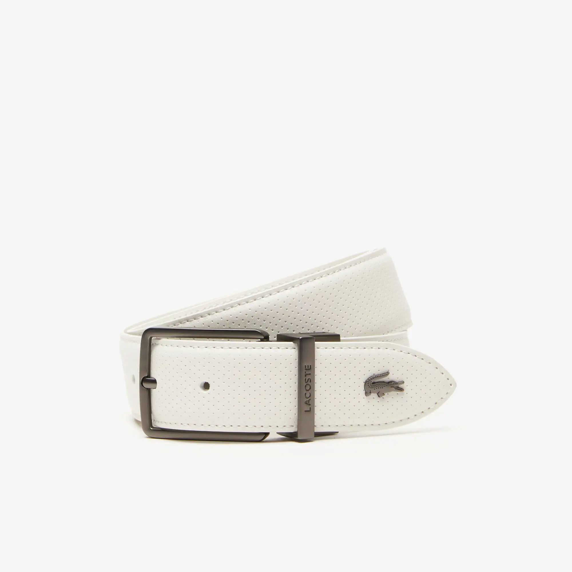 Lacoste Men's Lacoste Engraved Buckle Reversible Piqué Leather Belt. 1