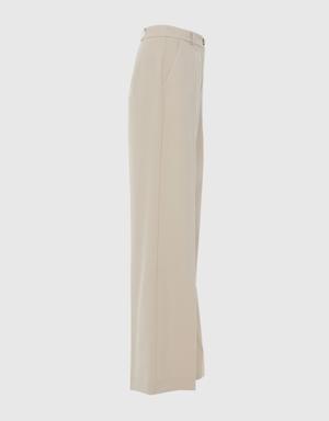 High Waist Light Beige Palazzo Pants With One Button