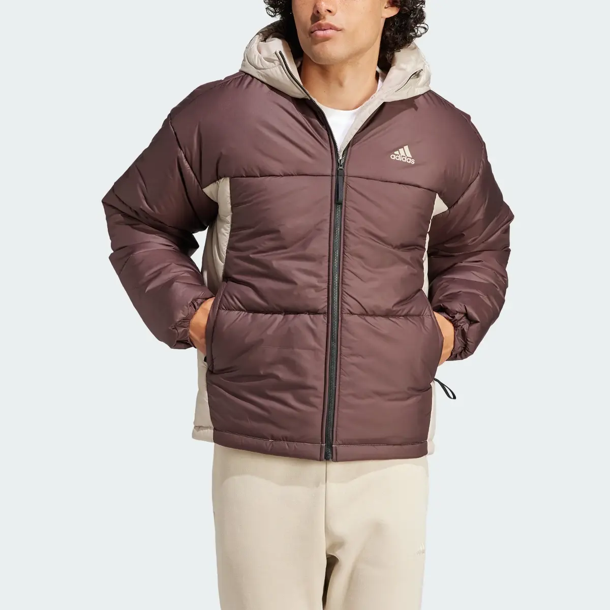 Adidas BSC 3-Stripes Puffy Hooded Jacket. 1