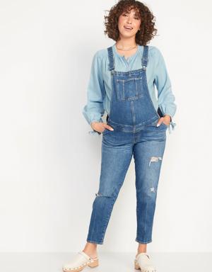 Maternity Side-Panel O.G. Straight Ripped Jean Overalls blue