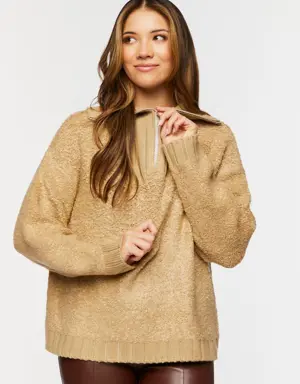 Forever 21 Fuzzy Half Zip Up Sweater Taupe