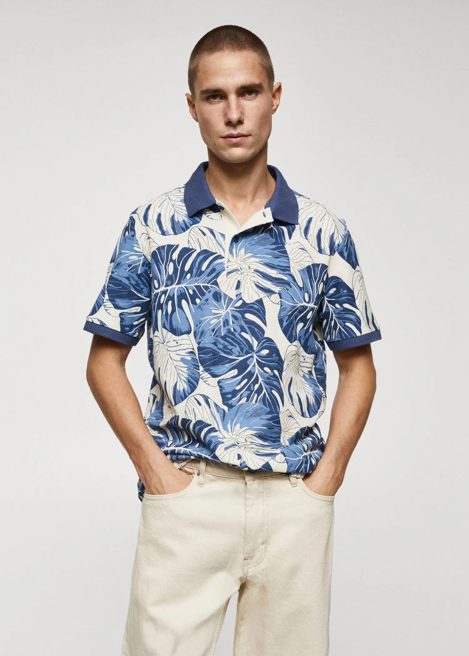 Mango Tropical print cotton polo shirt. 1