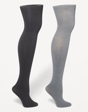 Old Navy Solid Control-Top Tights 2-Pack for Women black
