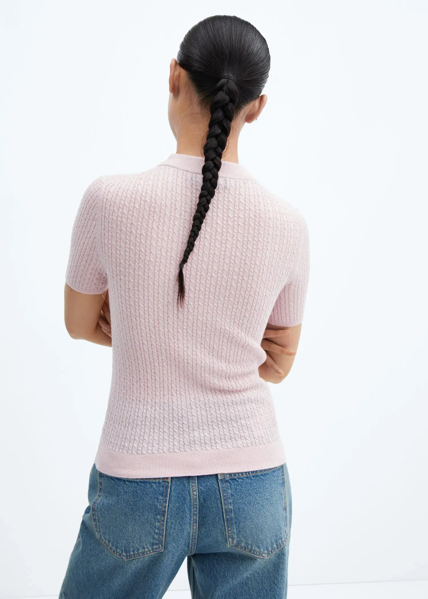 Mango Short-sleeved braided wool sweater. 3