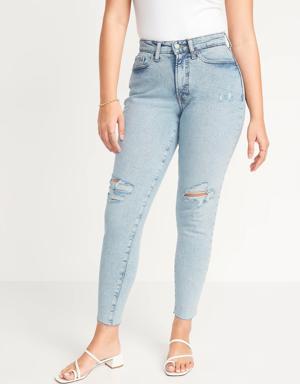 Curvy High-Waisted OG Straight Ripped Cut-Off Jeans for Women blue