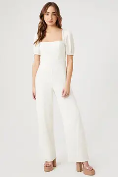 Forever 21 Forever 21 Puff Sleeve Linen Jumpsuit Cream. 2