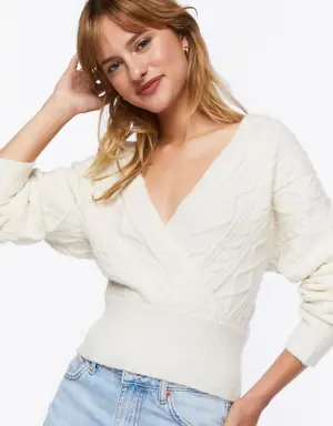 Forever 21 Cable Knit Surplice Sweater Cream