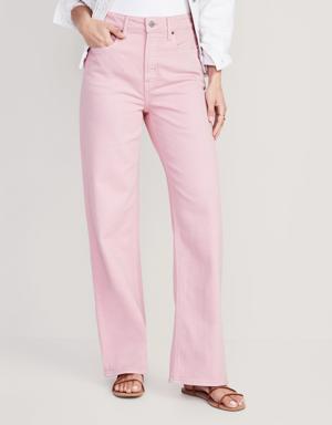 Extra High-Waisted Pop-Color Wide-Leg Jeans for Women pink