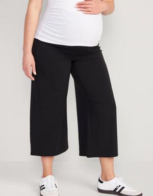 Maternity Rollover-Waist PowerLite LYCRA® ADAPTIV Cropped Wide-Leg Pants black