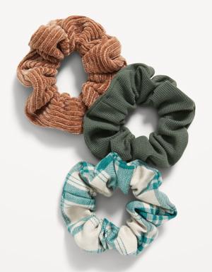 Mixed-Fabric Hair Scrunchies 3-Pack for Women brown