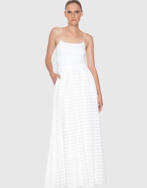 Belted Midi White Skirt
