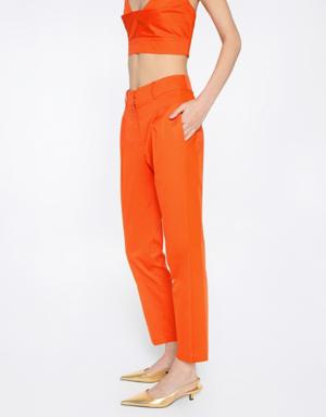 Orange Trousers With Carrot Model Pockets With Side Band Detail