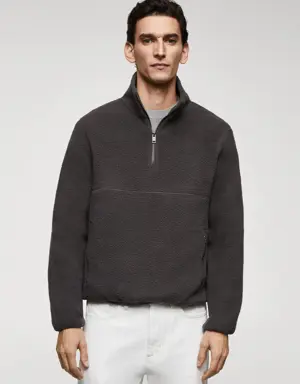 Mango Zip-neck fleece sweatshirt