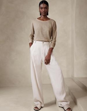 Cait Linen-Blend Long-Sleeve Sweater beige