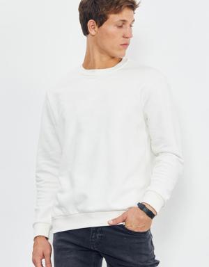 Ekru Basic O Yaka Rahat Form Erkek Sweatshirt - 88053