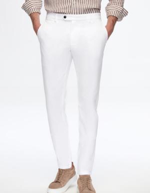 Damat Slim Fit Beyaz Bi Strech Pamuklu Beli İçten Lastikli Chino Pantolon