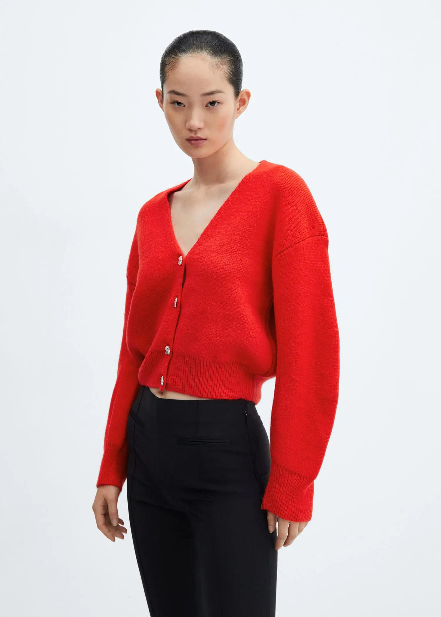 Mango Knitted cardigan with jewel button . 2