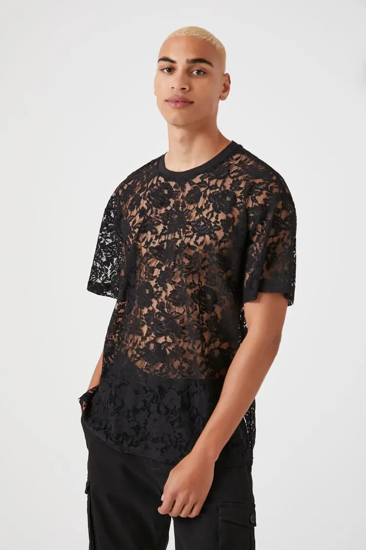 Forever 21 Forever 21 Sheer Lace Crew Tee Black. 1