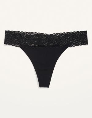 Mid-Rise Supima&#174 Cotton-Blend Lace-Trim Thong Underwear for Women black