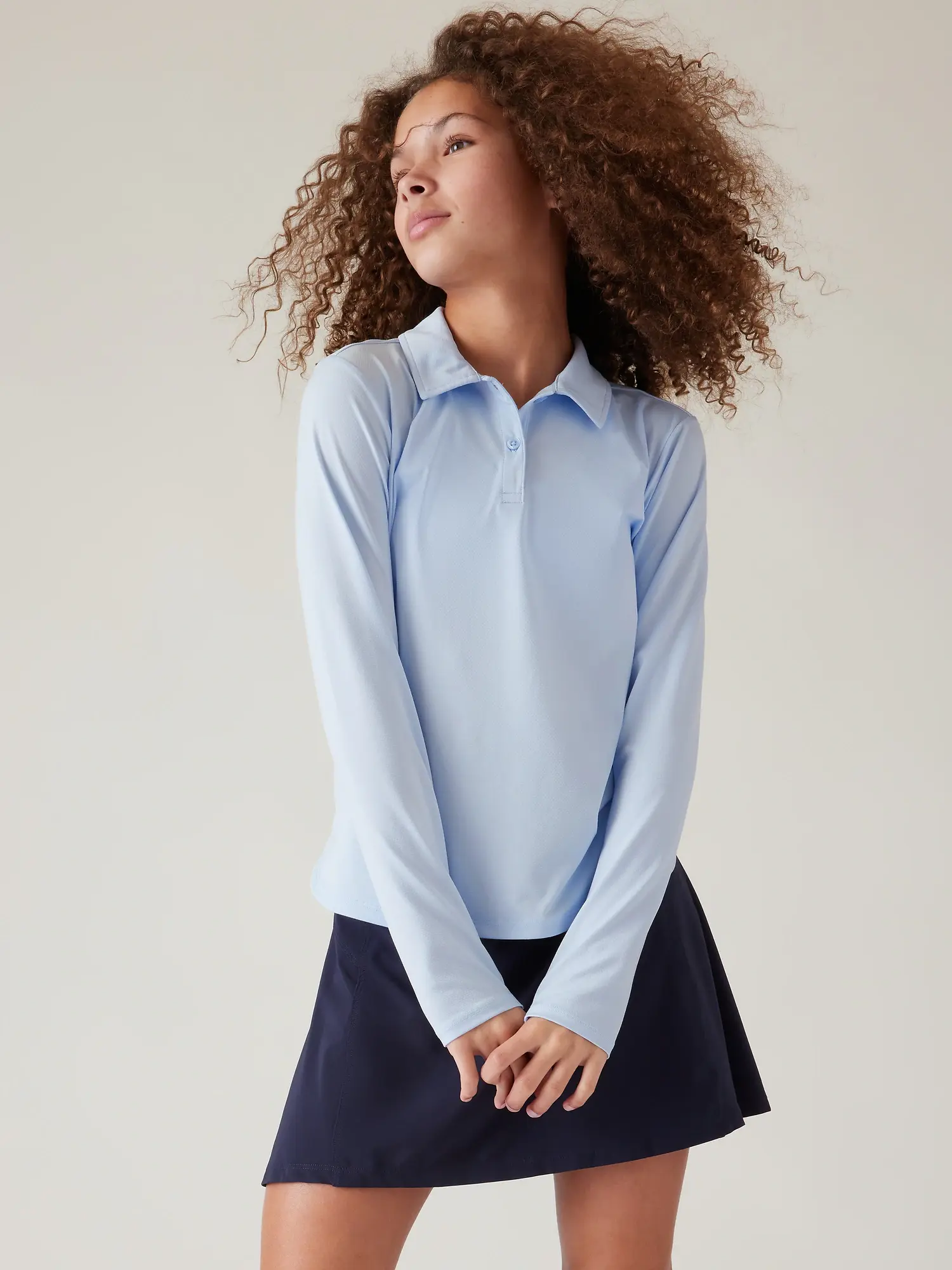 Athleta Girl School Day Long Sleeve Polo blue. 1