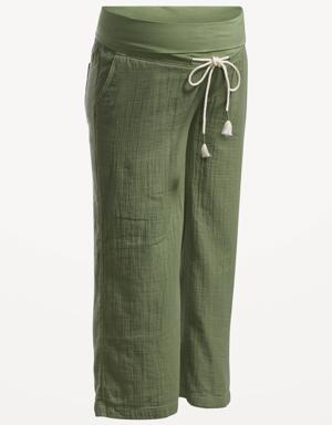 Maternity Rollover-Waist Soft Wide-Leg Pants green