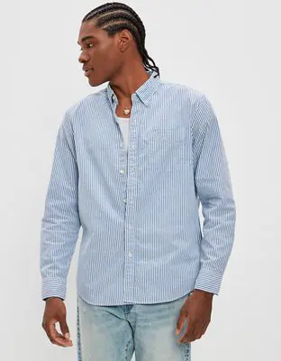 American Eagle Everyday Striped Oxford Button-Up Shirt. 1