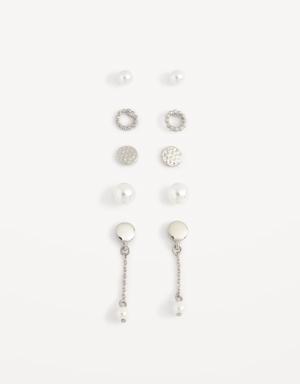 Silver-Toned Stud Earrings Variety 5-Pack for Women silver