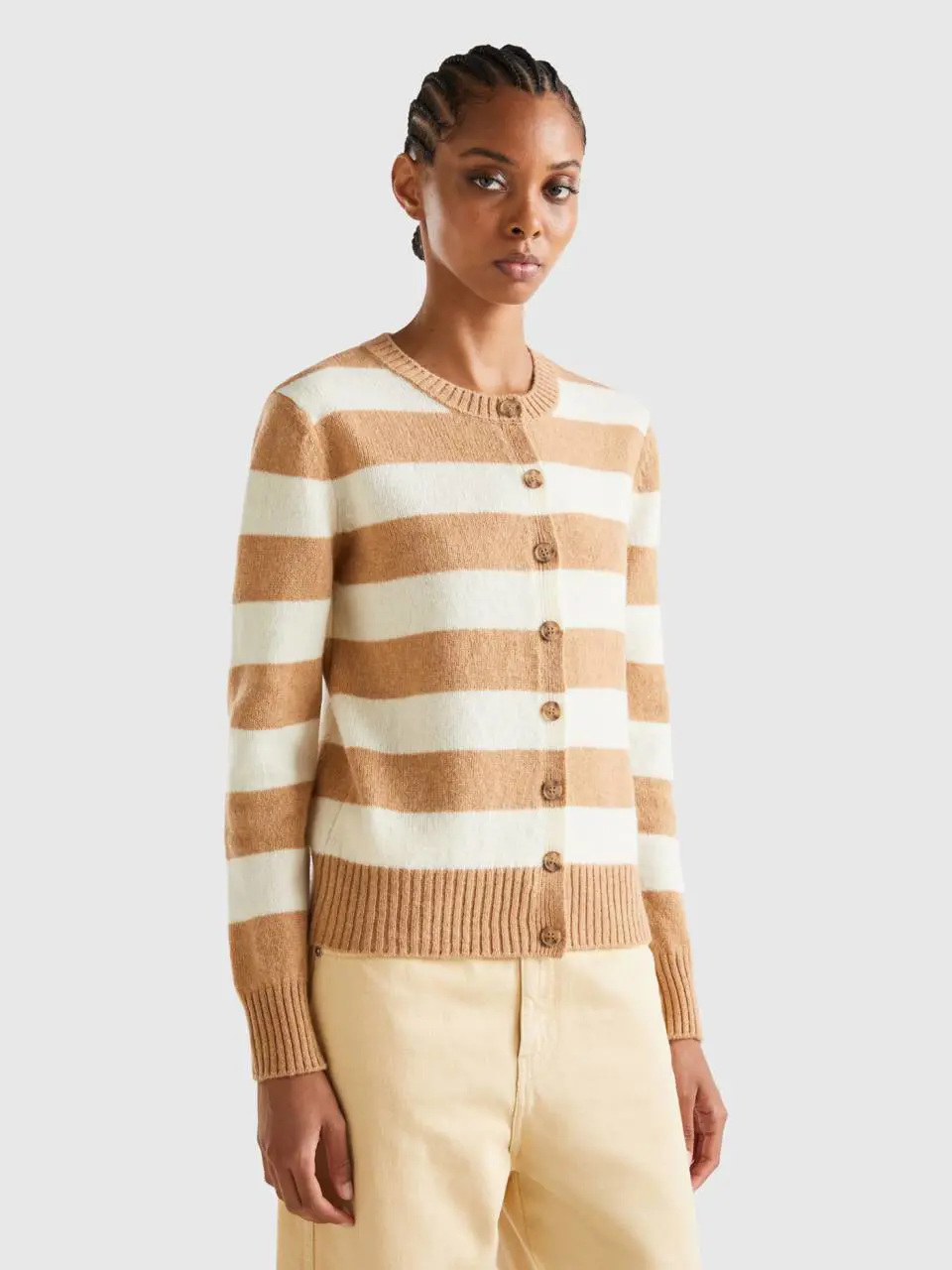 Benetton striped cardigan in pure shetland wool. 1