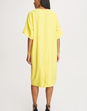 Leroy Rahat Kalıp V Yaka Sarı Elbise (TENCEL™)
