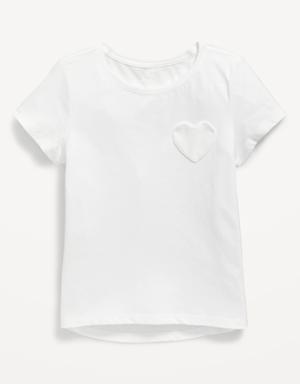 Softest Short-Sleeve Heart-Pocket T-Shirt for Girls white