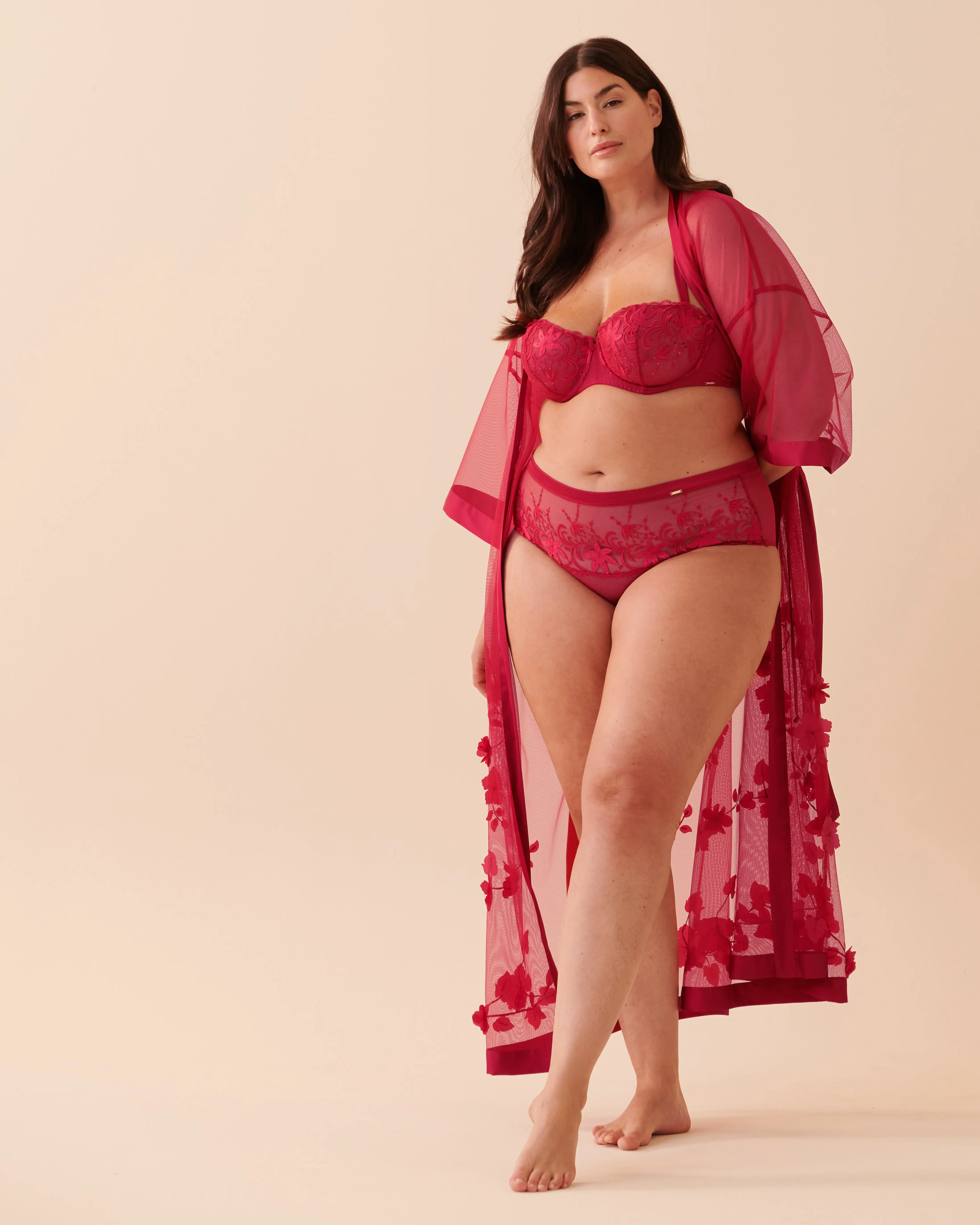 La Vie en Rose Long Sheer Mesh Floral Kimono. 1