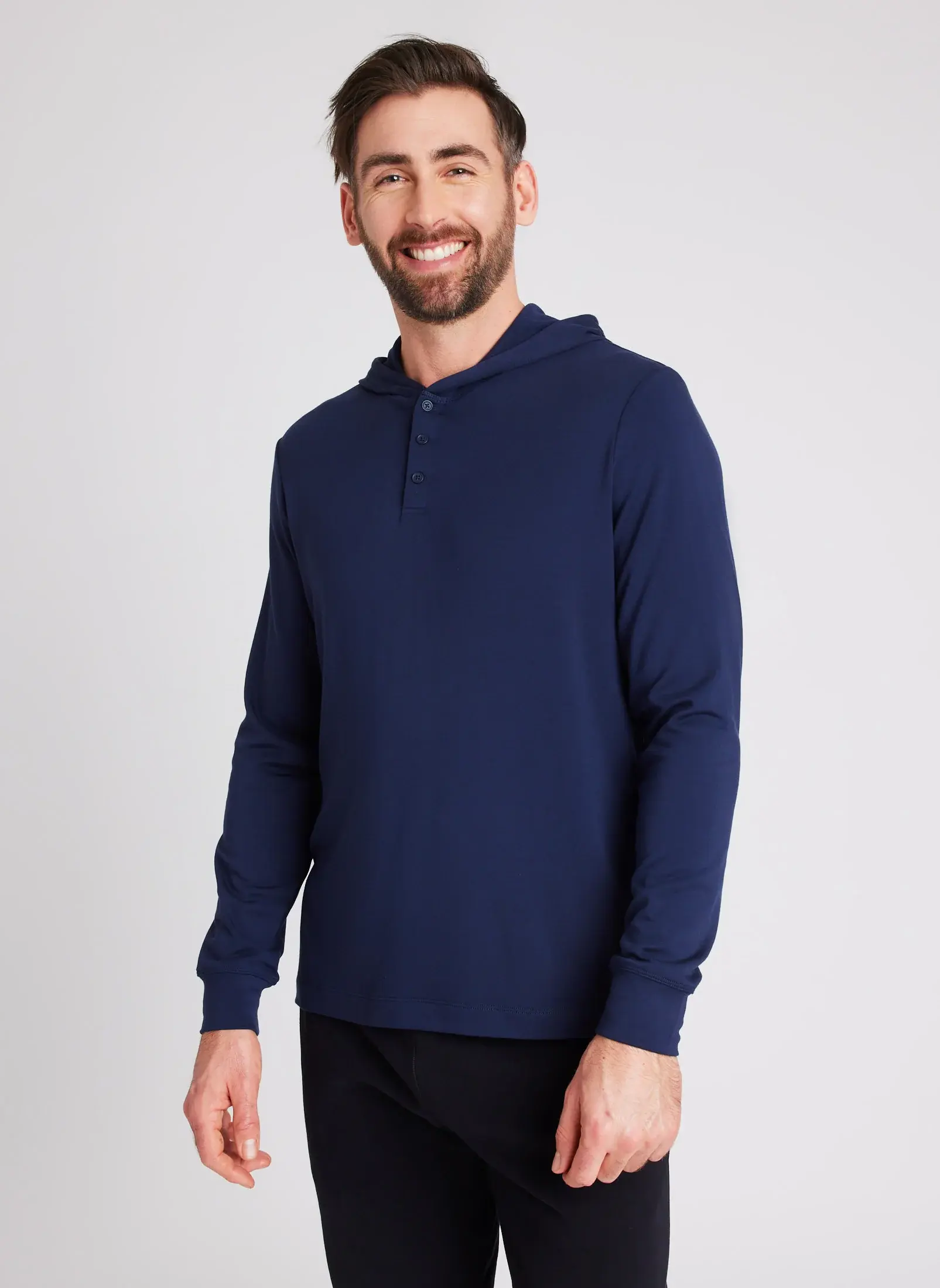 Kit And Ace Brushed Long Sleeve Hooded Henley. 1