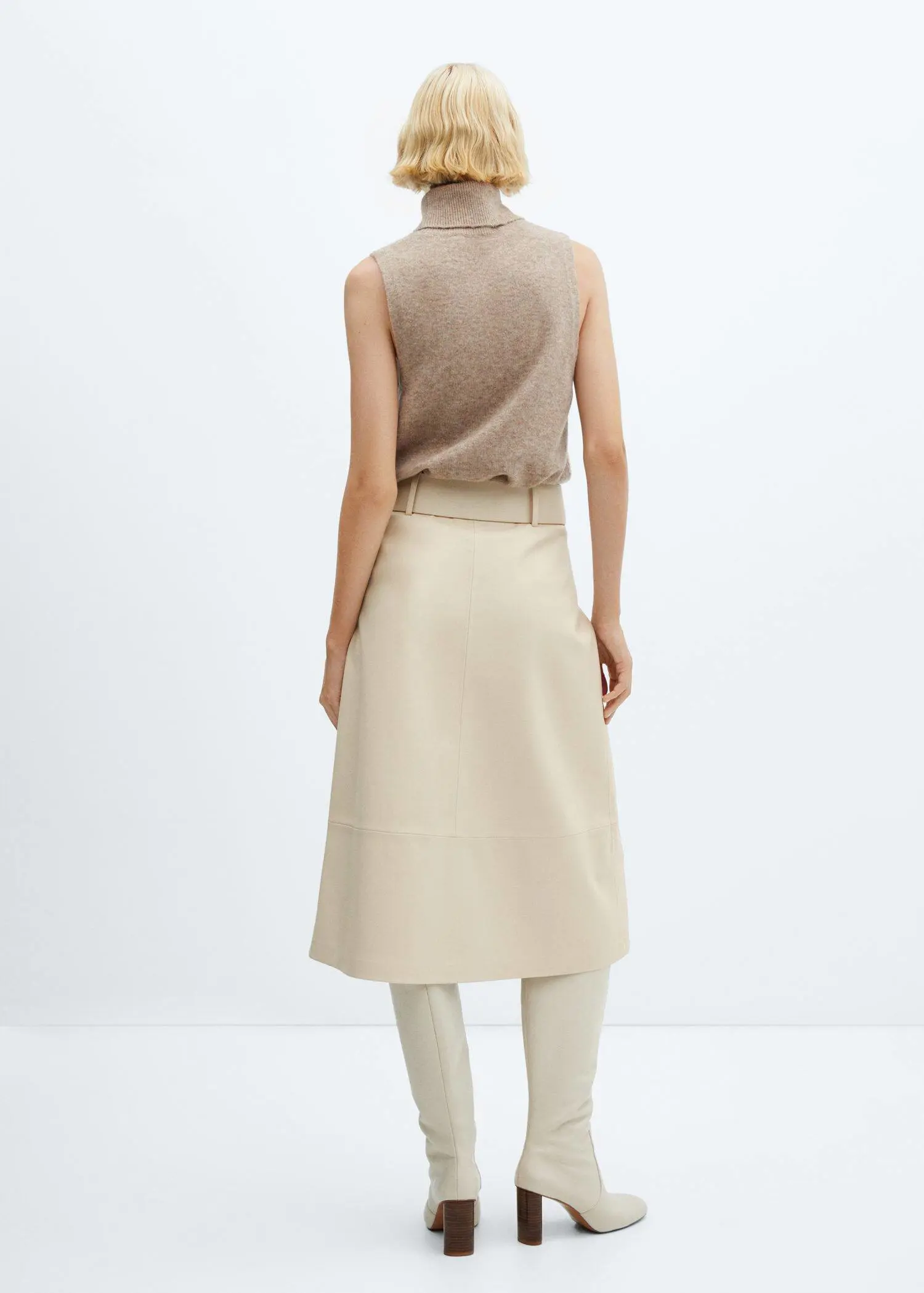 Mango Leather-effect midi-skirt with belt. 3